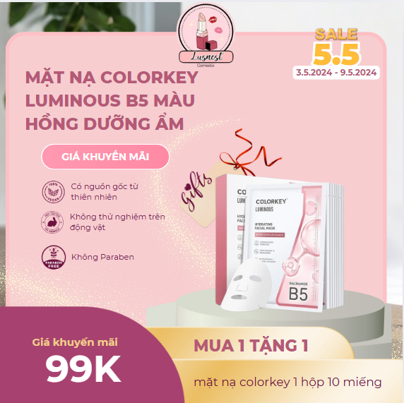 Mặt nạ giấy Colorkey màu hồng dưỡng ẩm sáng da
