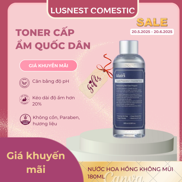Nước hoa hồng Dear, Klairs Supple Preparation Unscented Toner 180ml