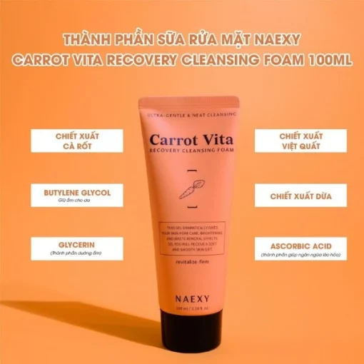 Sữa Rửa Mặt Naexy Carrot Vita Recovery Cleansing Foam 100ml - Hình ảnh 4