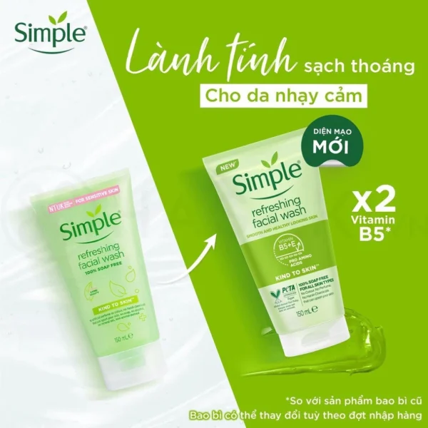 Sữa rửa mặt Simple Kind To Skin Refreshing Facial Wash Gel 2025 - Hình ảnh 3